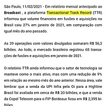 TTR: Volume financeiro em fuses e aquisies recua 27% em janeiro de 2021